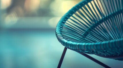 A close up of a chair with blue woven material on it, AI - 773066269