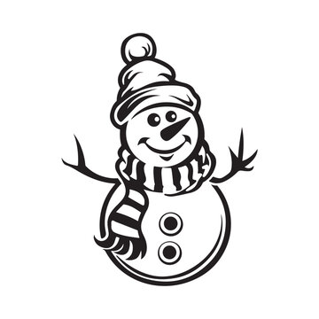 Snowman with hat and scarf  Vector Image, Design on white Background