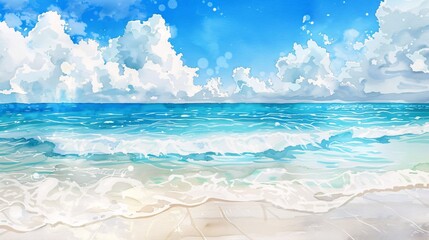 Summer Vibes A Watercolor Painting of a Beautiful Ocean Scene Generative AI