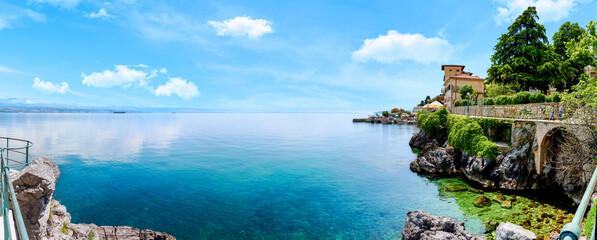 Beautiful coastline on a sunny day in Lovran, Istria, Croatia