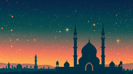 Obraz premium Sunset Glow of Mosque Illustration Evoking Serenity for Ramadan