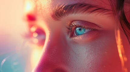 A close up of a woman's face with blue eyes, AI - 773067617