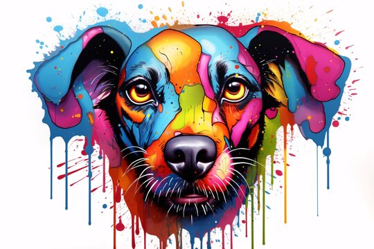 a colorful dog with paint splatters