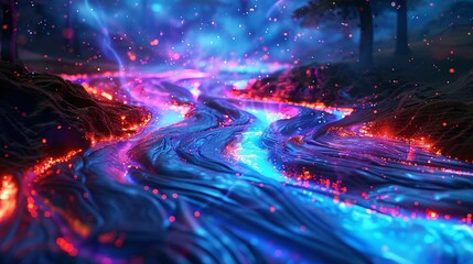 Fototapeta na wymiar Purple River of Light A Glowing, Colorful Journey Through the Cosmos Generative AI
