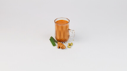 Masala Tea with ginger cardomon and mint, White Background Photo, Pune, Maharashtra, India - Powered by Adobe