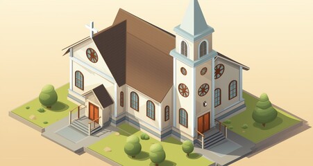 Isometric christian catholic church building vector image.