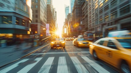 yellow taxi traffic New York America - obrazy, fototapety, plakaty