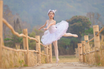 Beautiful girl ballerina dancing. Ballerina Project Show in the nature. A teenager poses as a...