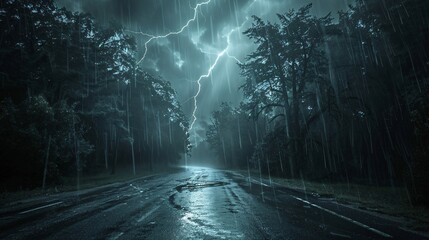 Lightning Strikes in the Rain A Thunderstorm in the City Generative AI - obrazy, fototapety, plakaty