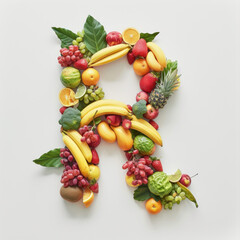 Alphabetical Assortment of Fresh Fruits Creating a Colorful Letter R