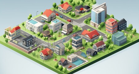 Isometric city map urban landscape with buildings vector image.