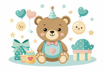Cute teddy bear baby shower clipart vector design.