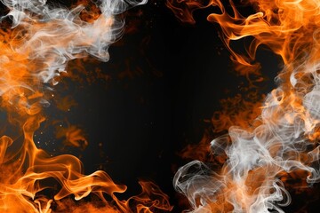 Abstract orange and white gradient smoke border frame on black background, modern graphic design element