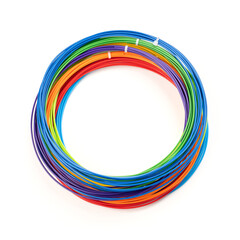 3D printing pen filaments. Plastic filament for 3D pen on white background	
