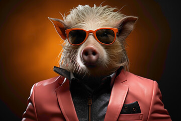 A fashionable guinea pig showcasing modern attire against a vibrant pink background, resulting in a cute and stylish animal portrait full of character.