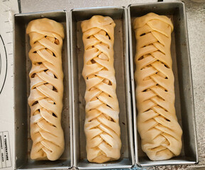 Raw banana strudel dough ready to be in the oven.