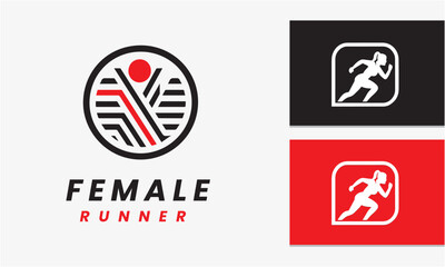 Woman athletic sports logo icon vector design concept minimalist modern unique template