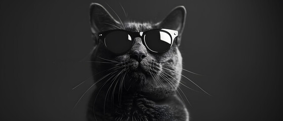 Naklejka premium Sunglasses-clad cat with trendy style, plain background Empty foreground for text