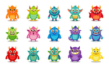 Set of colorful cute monsters for poster banner cover