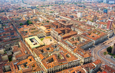 Turin, Italy. Piazza Carlo Alberto - City Square. Palace - Palazzo Carignano. Panorama of the...