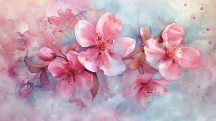 Delicate sweetheart blossoms painted in watercolor, soft hues creating a tender ambiance, perfect for expressing Valentines sentiments - obrazy, fototapety, plakaty