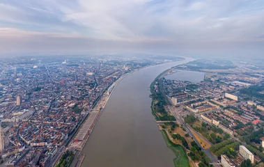 Gordijnen Antwerp, Belgium. Panorama of the city. Summer morning. Aerial view © nikitamaykov
