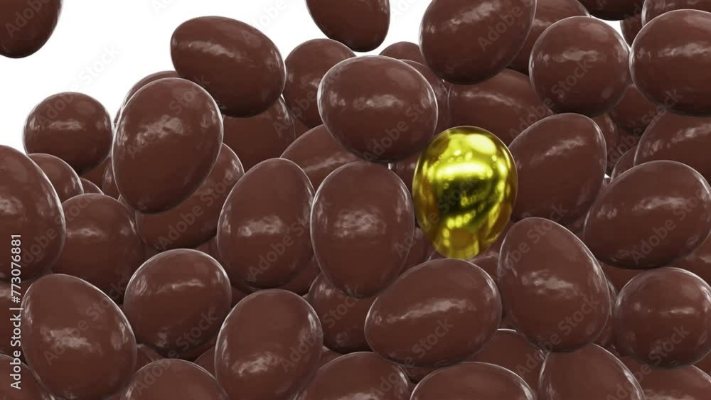 Aufkleber realistic looping 3d animation of the milk chocolate eggs and single gold egg are falling from the t