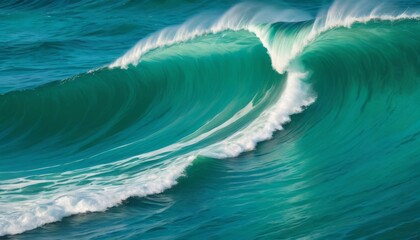 Fototapeta na wymiar A stunning ocean wave caught in the act of cresting, showcasing the mesmerizing translucent hues of sea green and white frothy peaks