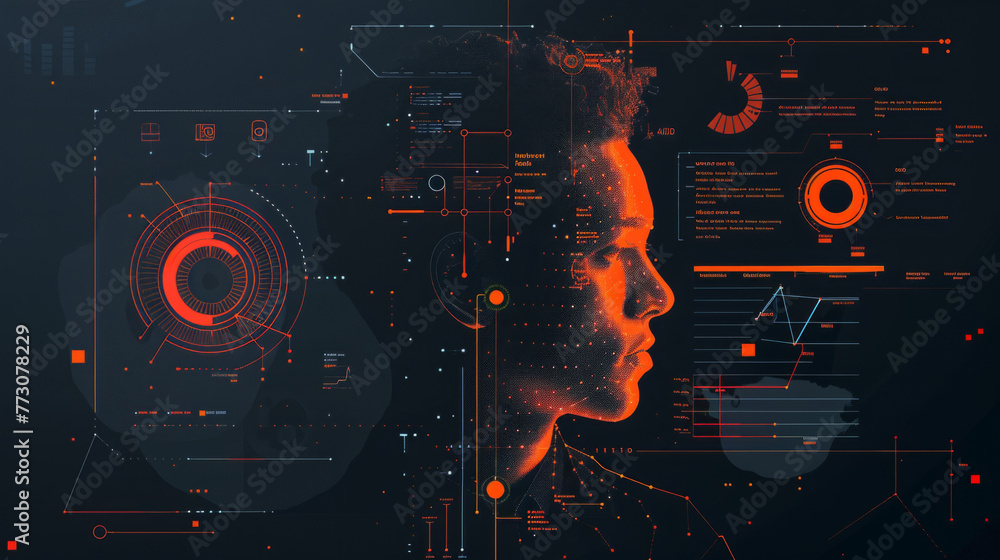 Poster knowledge management. a digital composite image featuring a side profile of a person with futuristic