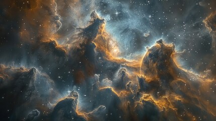 Nebular Phantasy: A picture that shows the pretty clouds of gas and spots where stars are made in space
