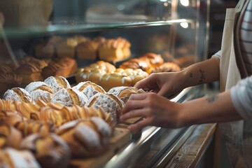 person selecting fresh baked goods