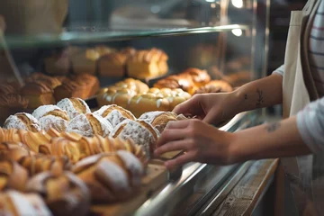 Wandcirkels plexiglas person selecting fresh baked goods © studioworkstock