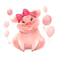 Funny pig. Cute animal illustration - 773078431