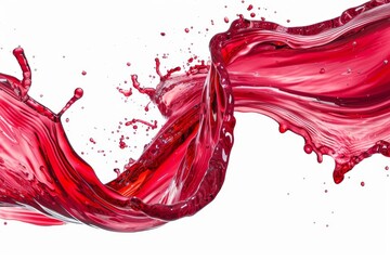 Flowing red wine splash frozen in an abstract futuristic texture, isolated on a white background, luxury drink illustration