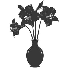 Silhouette amaryllis flower in the vase black color only - obrazy, fototapety, plakaty