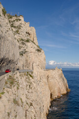 The stunning high altitude cliffside road along the coastline of Liguria, Italy  - 773079458
