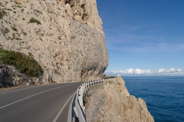 The stunning high altitude cliffside road along the coastline of Liguria, Italy  - 773079821