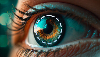 Futuristic eye with cyborg technological elements
