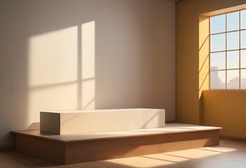 Fototapeta na wymiar The Art of Minimalism: Light Wall with Window Shadows