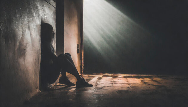 Representation of depression. Mental cage. Sadness and loneliness.