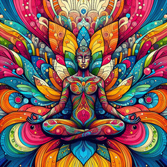 Meditation illustration created with colorful motifs
