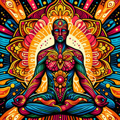 Meditation illustration created with colorful motifs
