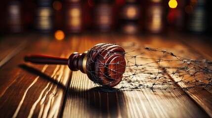 Concept of real estate auction, legal system and property division after divorce. Gavel and house key on a wooden background. - obrazy, fototapety, plakaty