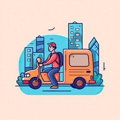 Cute Courier Delivery Package Cartoon  Icon Illustration. People Transportation Icon Concept Isolated Premium Vector. Flat Cartoon Style