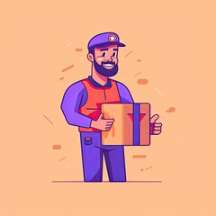 Cute Courier Delivery Package Cartoon  Icon Illustration. People Transportation Icon Concept Isolated Premium Vector. Flat Cartoon Style