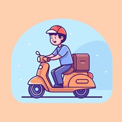 Cute Courier Delivery Package Cartoon  Icon Illustration. People Transportation Icon Concept Isolated Premium Vector. Flat Cartoon Style