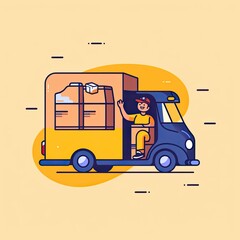 Cute Courier Delivery Package Cartoon  Icon Illustration. People Transportation Icon Concept Isolated Premium Vector. Flat Cartoon Style