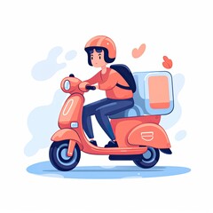 Cute Courier Delivery Package Cartoon  Icon Illustration. People Transportation Icon Concept Isolated Premium Vector. Flat Cartoon Style