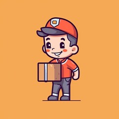 Cute Courier Delivery Package Cartoon  Icon Illustration. People Transportation Icon Concept Isolated Premium Vector. Flat Cartoon Style