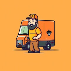 Cute Courier Delivery Package Cartoon  Icon Illustration. People Transportation Icon Concept Isolated Premium Vector. Flat Cartoon Style